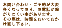 つながりにくい場合は、時間をおくかメールフォームをご利用下さい。